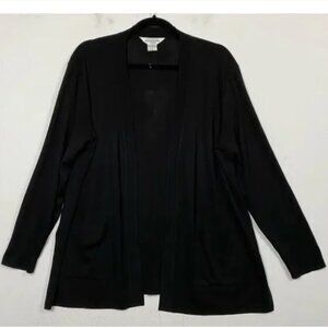 Misook Black Slinky Knit Open Front Cardigan Sweater Size Large Petite